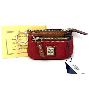 Dooney & Bourke Pebble Grain Coin Case Red Zippered Pouch Interior Key Ring